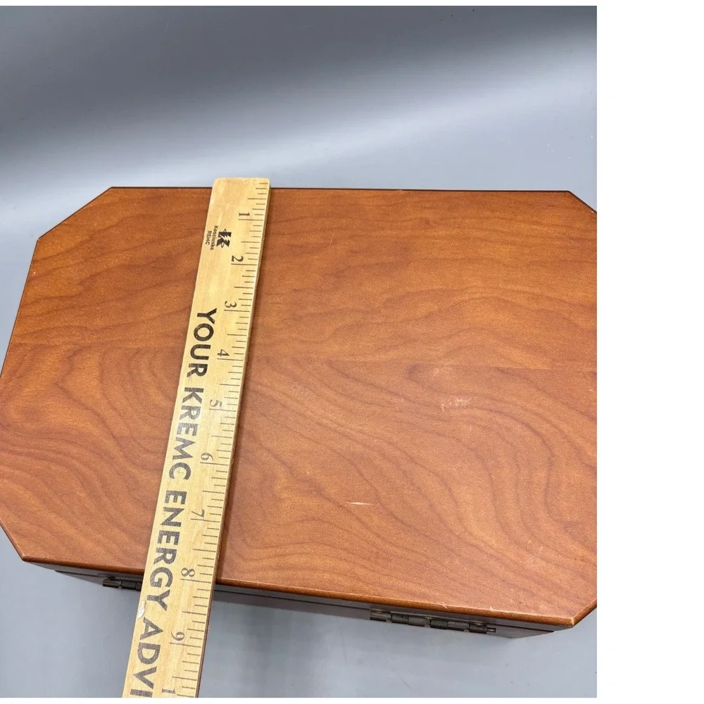 Vintage Wooden Jewelry‎ Box Insert Necklace Hooks Ring Tray Large Hinged
